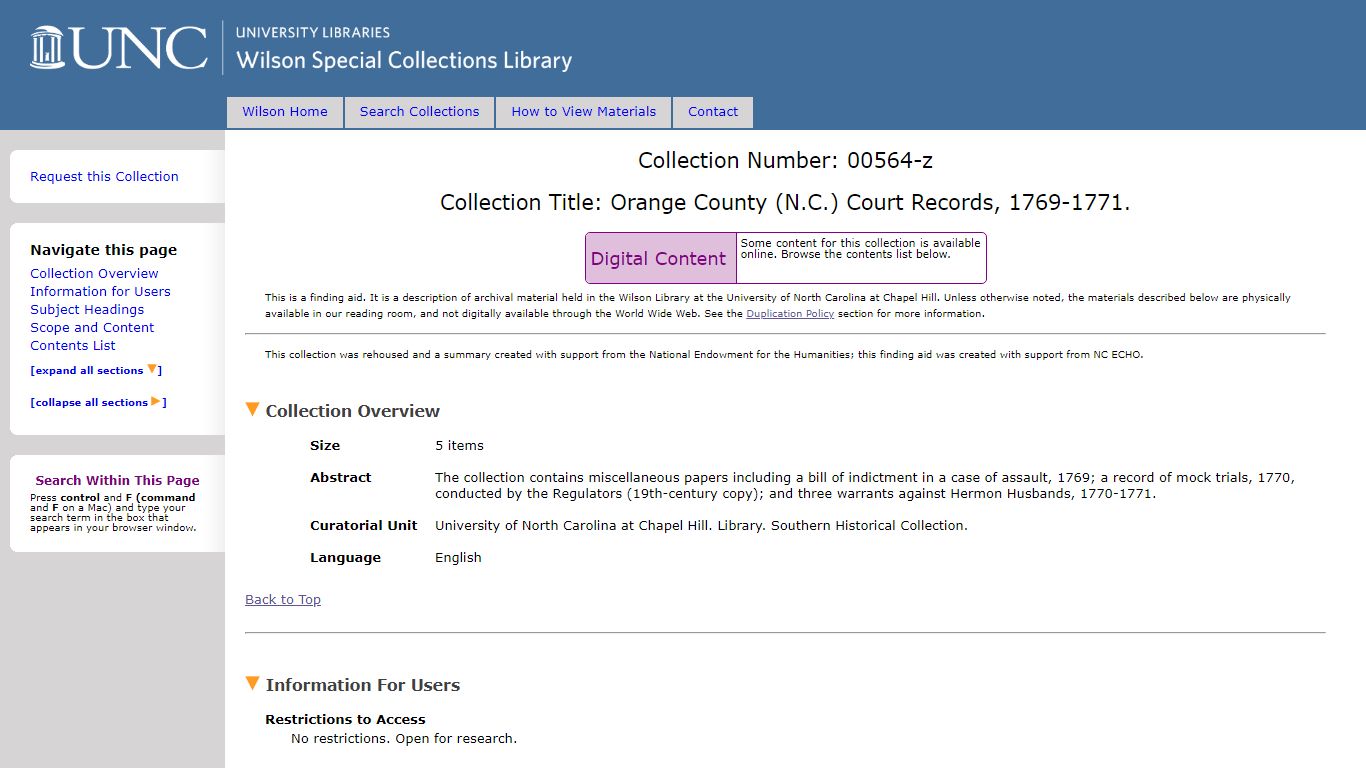 Orange County (N.C.) Court Records, 1769-1771. - University of North ...